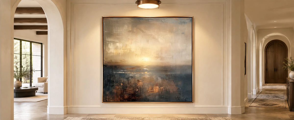 Wabi-Sabi artwork in a warm, neutral living room.