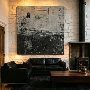 Charcoal and Ivory Horizon | Textured Abstract Wall Art