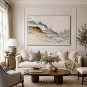 White Foamy Beach Waves | Thick Impasto Canvas Painting