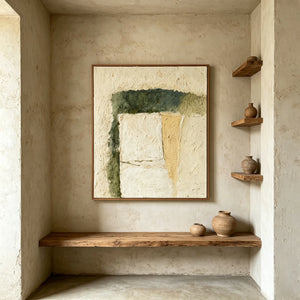 Moss & Ochre Block | Wabi Sabi Impasto Textured Art