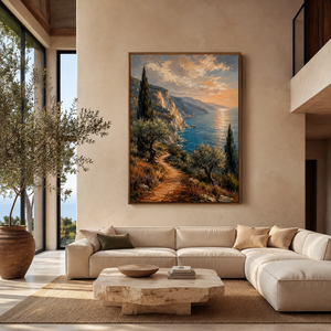 Coastal Cliff Sunset Landscape | Textured Seascape Wall Art