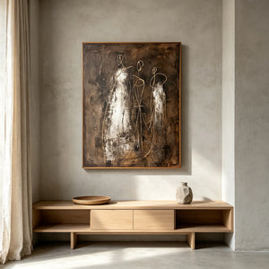 Golden Trio on Earth Tones | Abstract Figurative Wall Art