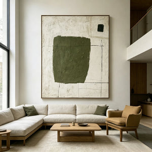 Olive Block on Ivory | Minimalist Textured Abstract Wall Art