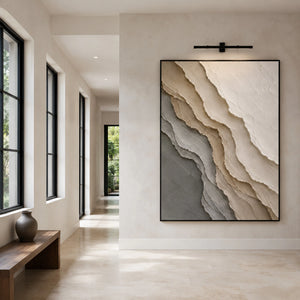 Ash Layered Waves｜neutral textured wall art