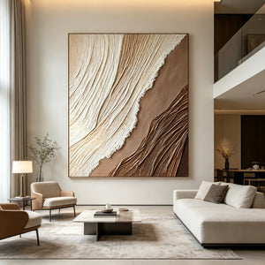 Ivory and Mocha Contours | Textured Earth Tone Abstract Wall Art