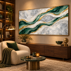 Emerald and Gold Flow | Textured Abstract Wall Art