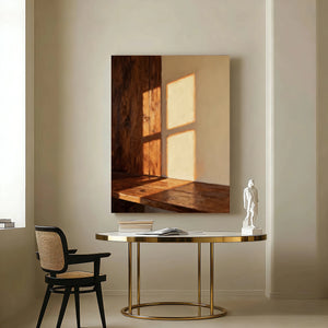 Minimalist Textured Oil Art | Wooden Wall Warm Window Sunlight