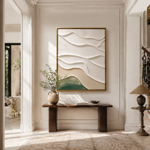 Ivory Waves with Sage Green | Textured Abstract Wall Art