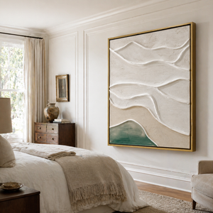 Ivory Waves with Sage Green | Textured Abstract Wall Art