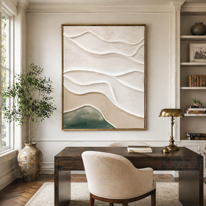 Ivory Waves with Sage Green | Textured Abstract Wall Art