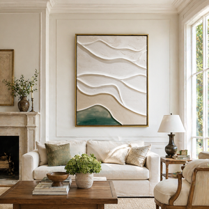 Ivory Waves with Sage Green | Textured Abstract Wall Art