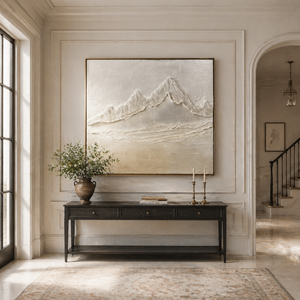 Ivory Mountain Ridges | Minimalist Textured Landscape Wall Art