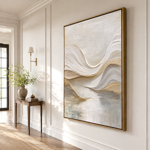 Ivory Waves with Golden Edges | Textured Abstract Landscape Wall Art