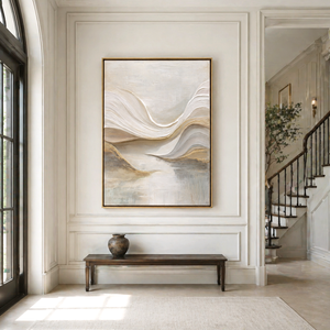 Ivory Waves with Golden Edges | Textured Abstract Landscape Wall Art