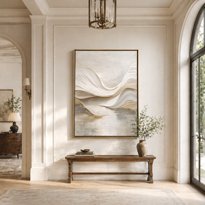 Ivory Waves with Golden Edges | Textured Abstract Landscape Wall Art