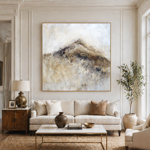 Misty Mountain in Earth Tones | Textured Abstract Landscape Wall Art