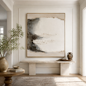 Ivory Stillness with Charcoal Accents | Textured Abstract Wall Art