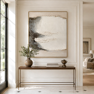 Ivory Stillness with Charcoal Accents | Textured Abstract Wall Art