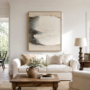 Ivory Stillness with Charcoal Accents | Textured Abstract Wall Art