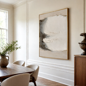 Ivory Stillness with Charcoal Accents | Textured Abstract Wall Art