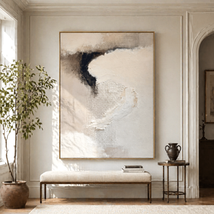 Ivory Layers and Charcoal Curve | Textured Abstract Wall Art