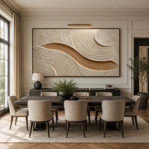 Beige Gold Ribbed Plaster Abstract | 3D Textured Wall Art