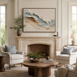 White Foamy Beach Waves | Thick Impasto Canvas Painting