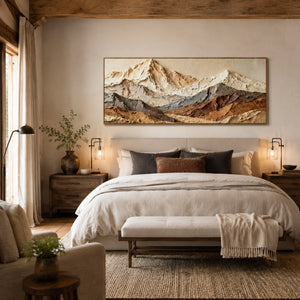 Layered Mountain Ridges | earth tone textured mountain wall art, neutral impasto landscape artwork