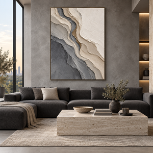 Gray and Ivory Flowing Layers | Textured Abstract Wall Art