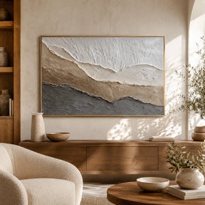 3D Textured Abstract Art | Taupe Mountain Waves