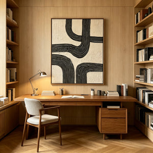 Curved Black Lines on Ivory | Textured Geometric Abstract Wall Art