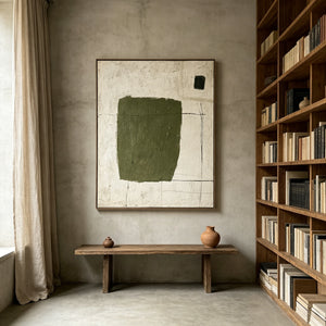 Olive Block on Ivory | Minimalist Textured Abstract Wall Art