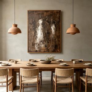 Golden Trio on Earth Tones | Abstract Figurative Wall Art