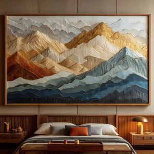 3D Textured Mountain Art | Golden Peaks