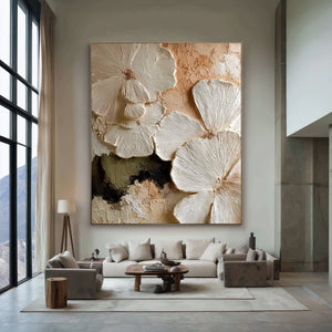 3D Textured Floral Art | Ivory Petals