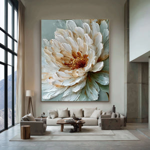 3D Textured Floral Art | Sage Ivory Bloom