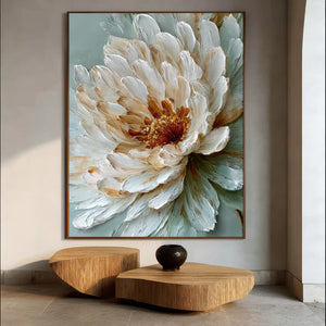3D Textured Floral Art | Sage Ivory Bloom