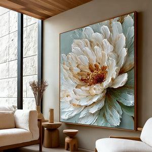 3D Textured Floral Art | Sage Ivory Bloom