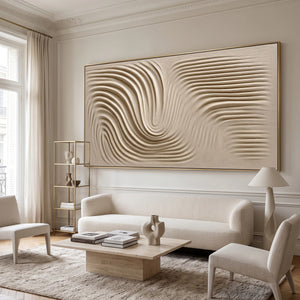 Minimal Thick‑Texture Abstract Art | Cream Vortex Flow