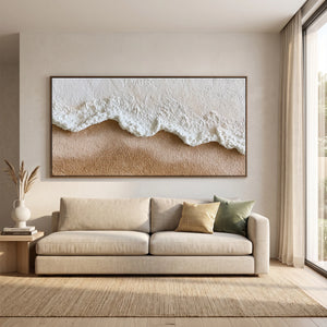 Warm‑Beige Drift Ripple | 3D Impasto Wall Art