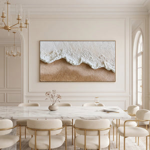 Warm‑Beige Drift Ripple | 3D Impasto Wall Art