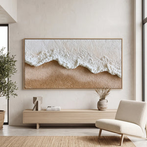 Warm‑Beige Drift Ripple | 3D Impasto Wall Art