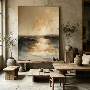 Stratified Mist | Wabi‑Sabi Thick Impasto Seascape