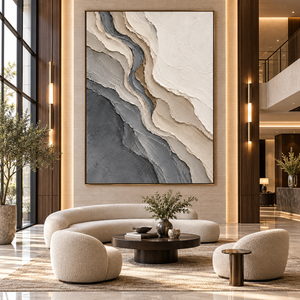 Gray and Ivory Flowing Layers | Textured Abstract Wall Art