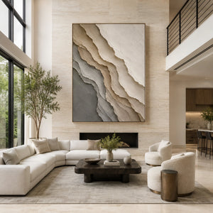 Ash Layered Waves｜neutral textured wall art