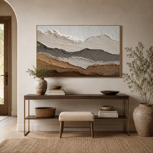 3D Textured Abstract Art | Earth Tone Mountain Range