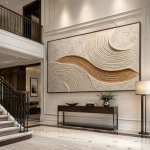 Beige Gold Ribbed Plaster Abstract | 3D Textured Wall Art