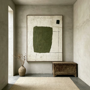 Olive Block on Ivory | Minimalist Textured Abstract Wall Art