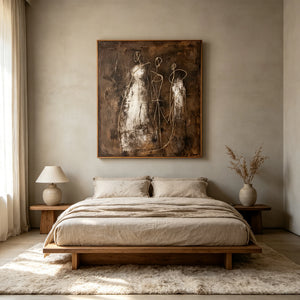 Golden Trio on Earth Tones | Abstract Figurative Wall Art