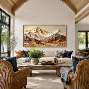 Layered Mountain Ridges | earth tone textured mountain wall art, neutral impasto landscape artwork